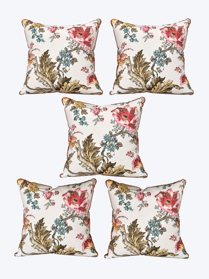 Ornate Blossom Anokhi Cotton Cushion Covers - 16x16 Inches