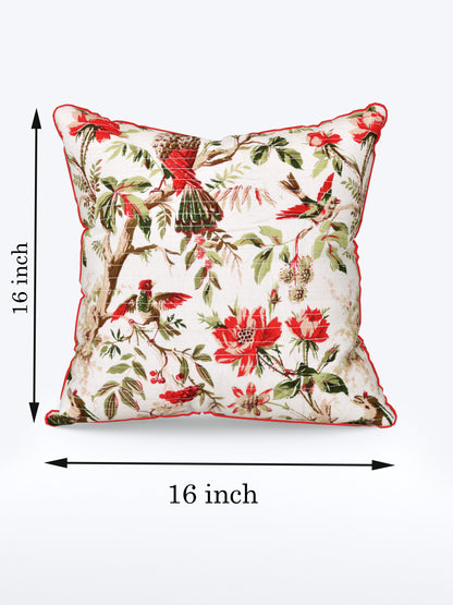Botanical Birds Anokhi Cotton Cushion Covers - 16x16 Inches