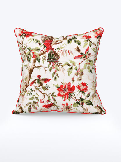Botanical Birds Anokhi Cotton Cushion Covers - 16x16 Inches