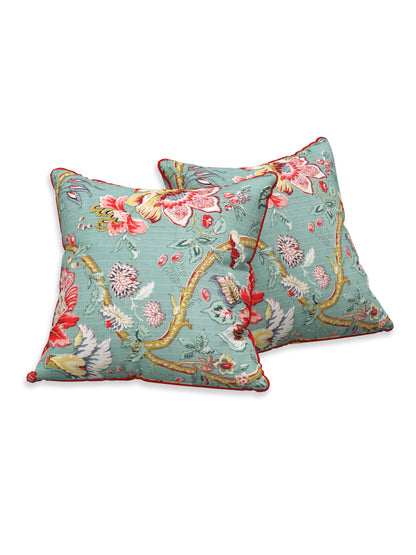Azure Petals Anokhi Cotton Cushion Covers - 16x16 Inches