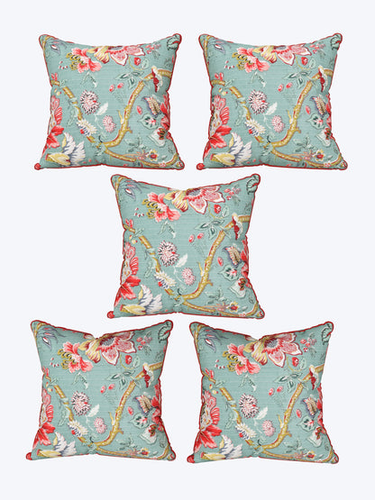 Azure Petals Anokhi Cotton Cushion Covers - 16x16 Inches