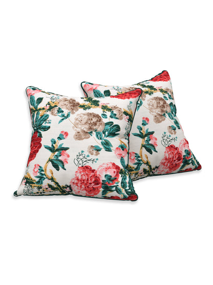 Rosette Bloom Anokhi Cotton Cushion Covers - 16x16 Inches