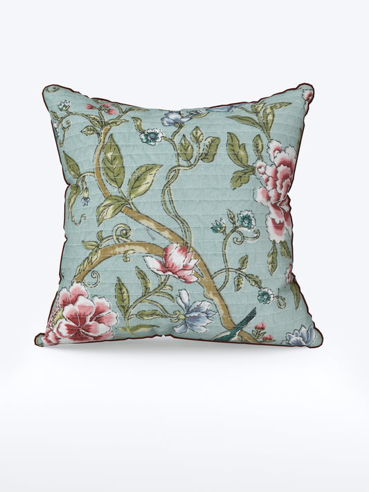 Teal Phoolvalli Anokhi Cotton Cushion Covers - 16x16 Inches