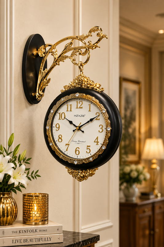 Regal Black & Gold Vintage Hanging Wall Clock