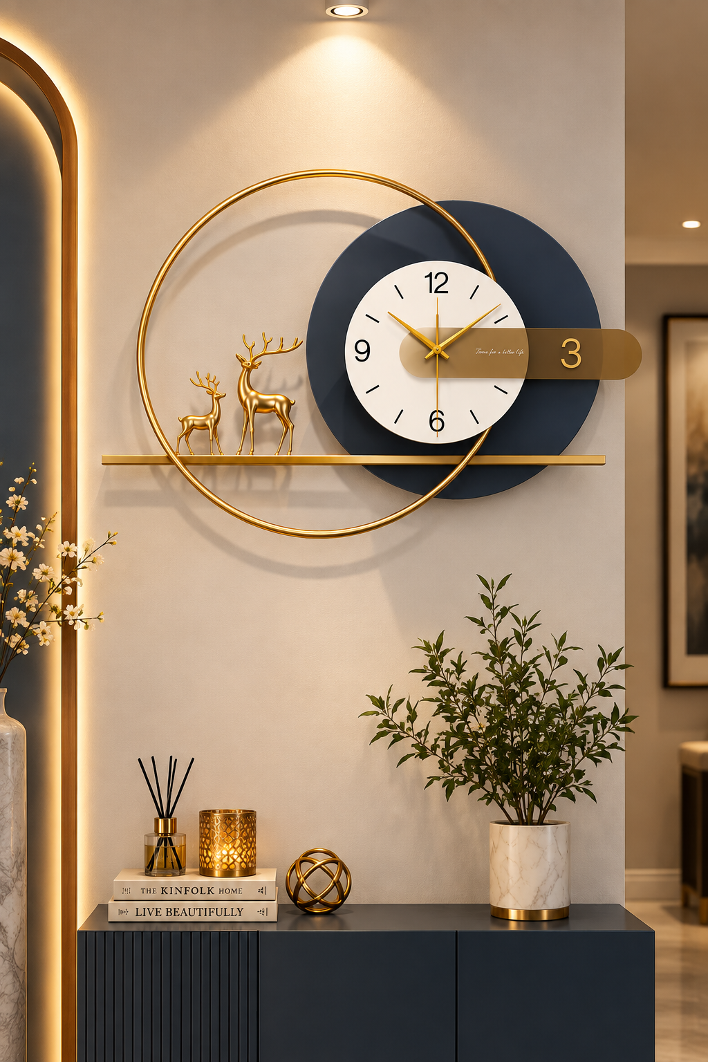Golden Deer Luxe Contemporary Wall Clock