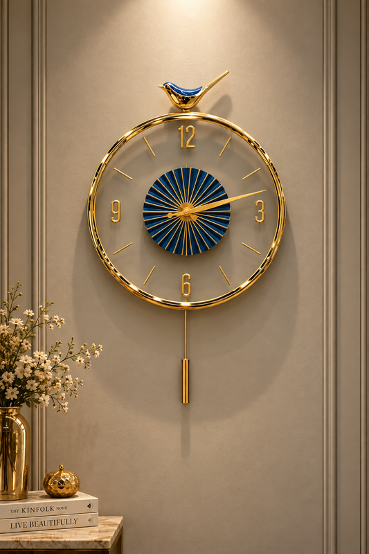 Royal Blue & Gold Bird Accent Wall Clock