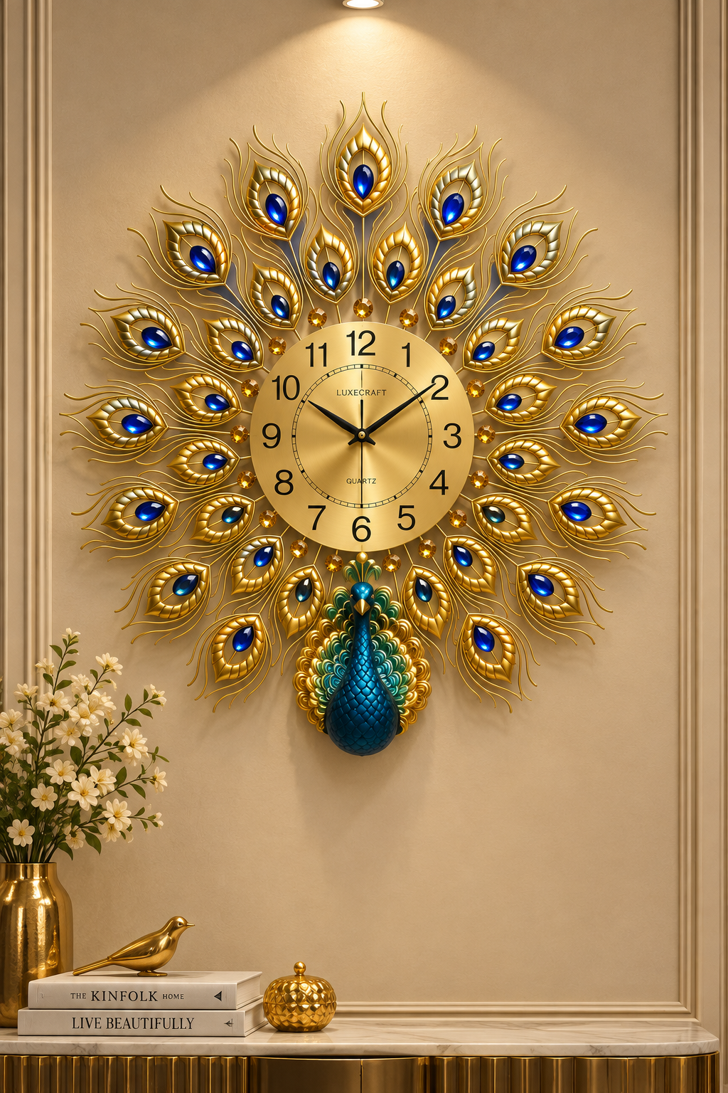 Royal Peacock Feather Luxury Wall Clock