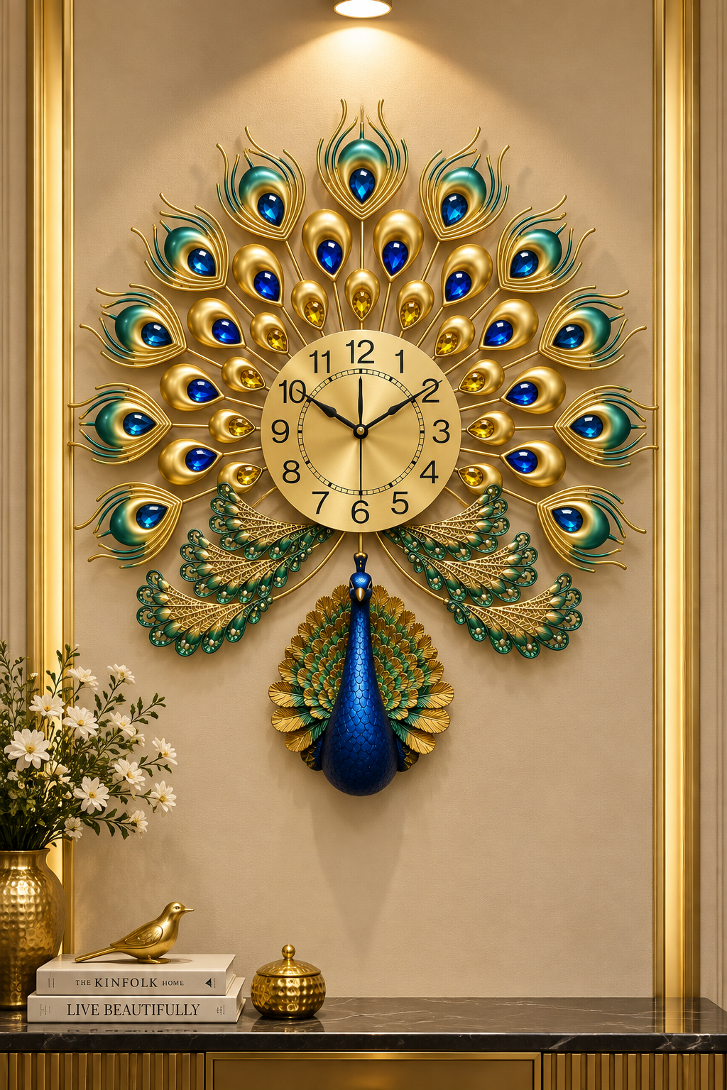 Royal Emerald Peacock Luxury Wall Clock