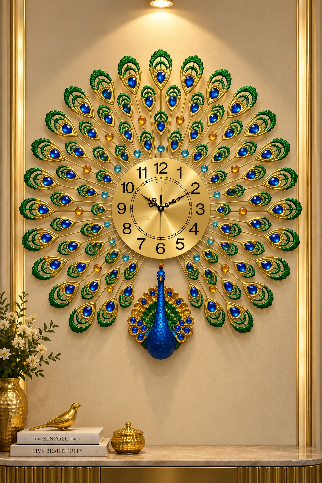 Majestic Peacock Feather Luxury Wall Clock
