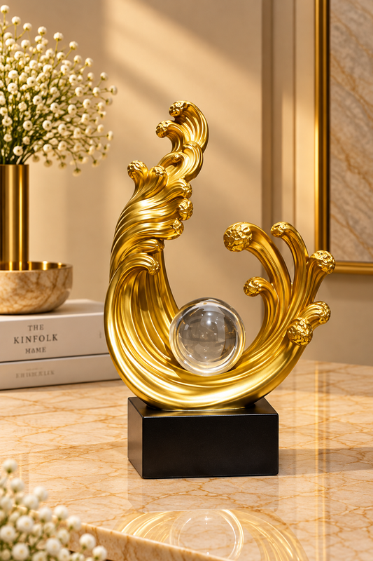 Golden Flow Crystal Sculpture