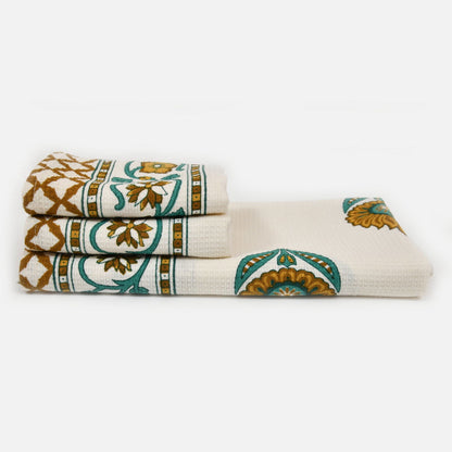 Turquoise Leaf Waffle Towel Set