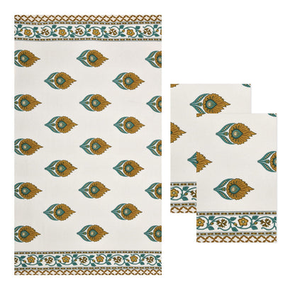 Turquoise Leaf Waffle Towel Set