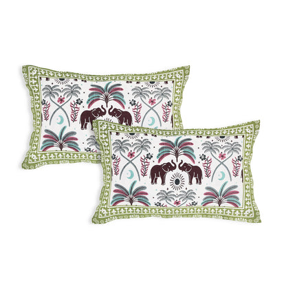Royal Elephant Parade – Premium Cotton Jaipuri Printed Double Bedsheet with 2 Pillow Covers