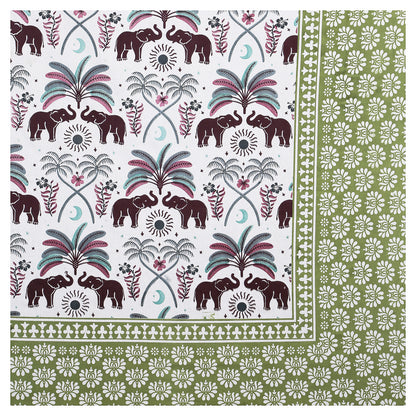 Royal Elephant Parade – Premium Cotton Jaipuri Printed Double Bedsheet with 2 Pillow Covers