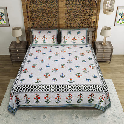 Banyan Bliss – Premium Cotton Jaipuri Printed Double Bedsheet with 2 Pillow Covers