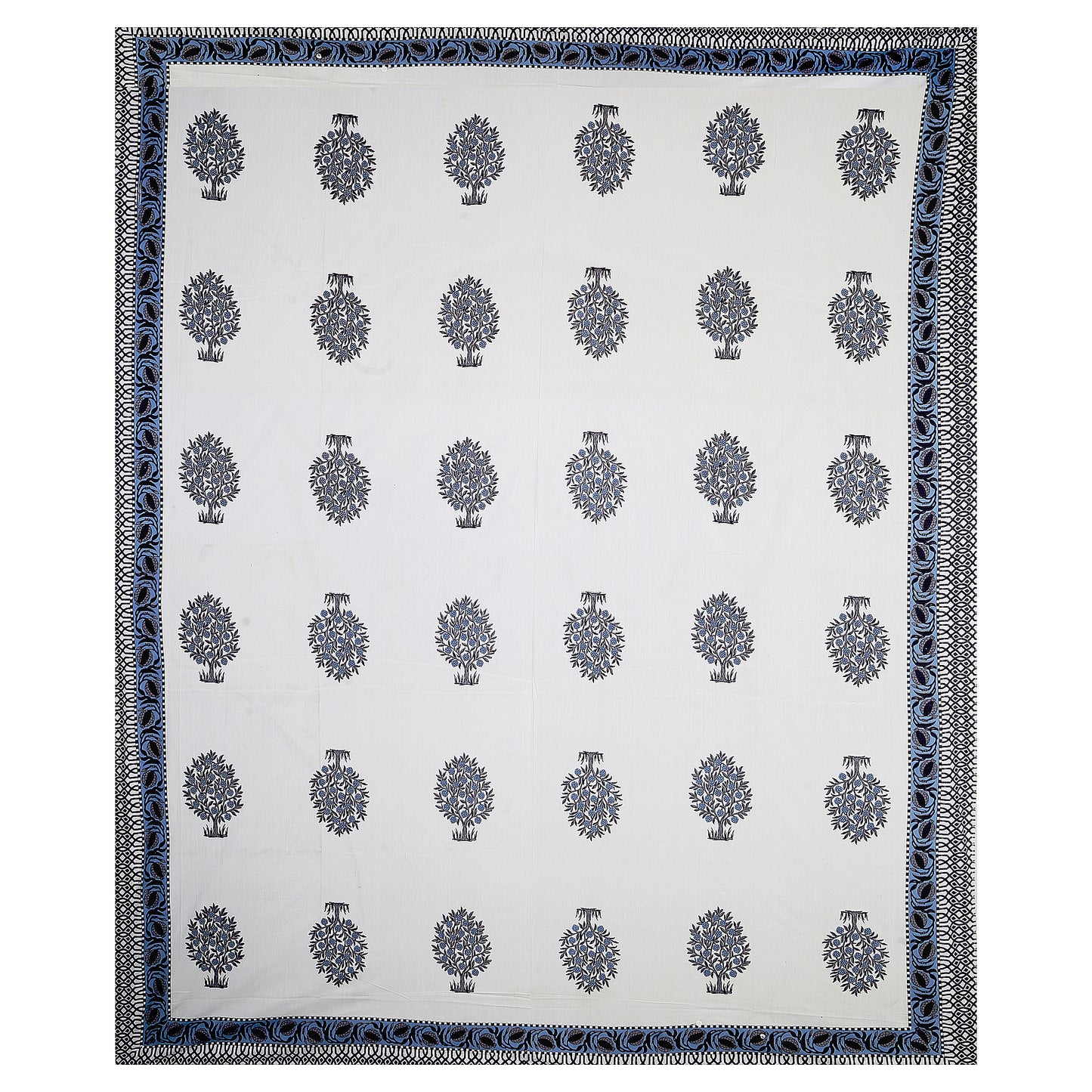Indigo Symphony – Premium Cotton Jaipuri Printed Double Bedsheet with 2 Pillow Covers