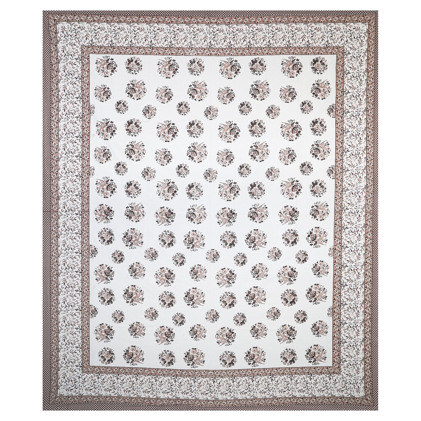 Saffron Heritage – Premium Cotton Jaipuri Printed Double Bedsheet with 2 Pillow Covers
