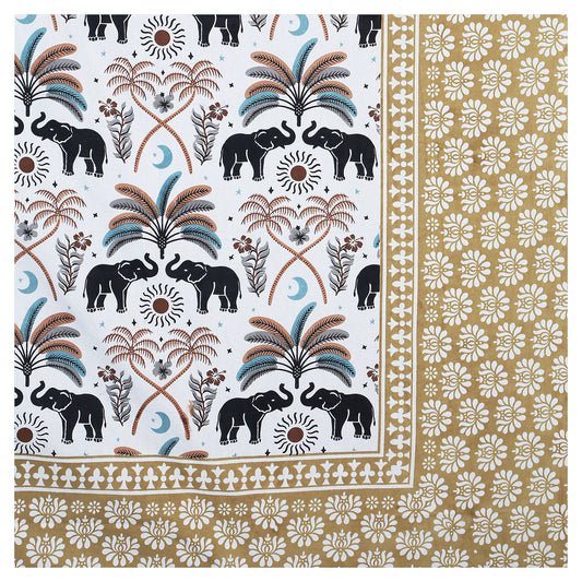 Tribal Tusk – Premium Cotton Jaipuri Printed Double Bedsheet with 2 Pillow Covers