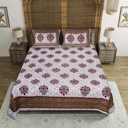 Festive Dream – Premium Cotton Jaipuri Printed Double Bedsheet with 2 Pillow Covers