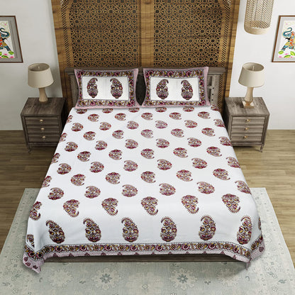 Haveli Charm – Premium Cotton Jaipuri Printed Double Bedsheet with 2 Pillow Covers