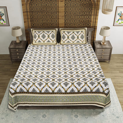 Jasmine Trail – Premium Cotton Jaipuri Printed Double Bedsheet with 2 Pillow Covers