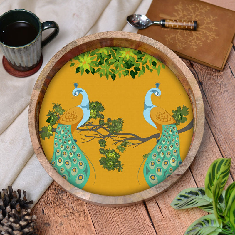 Azure Peacock Round Tray